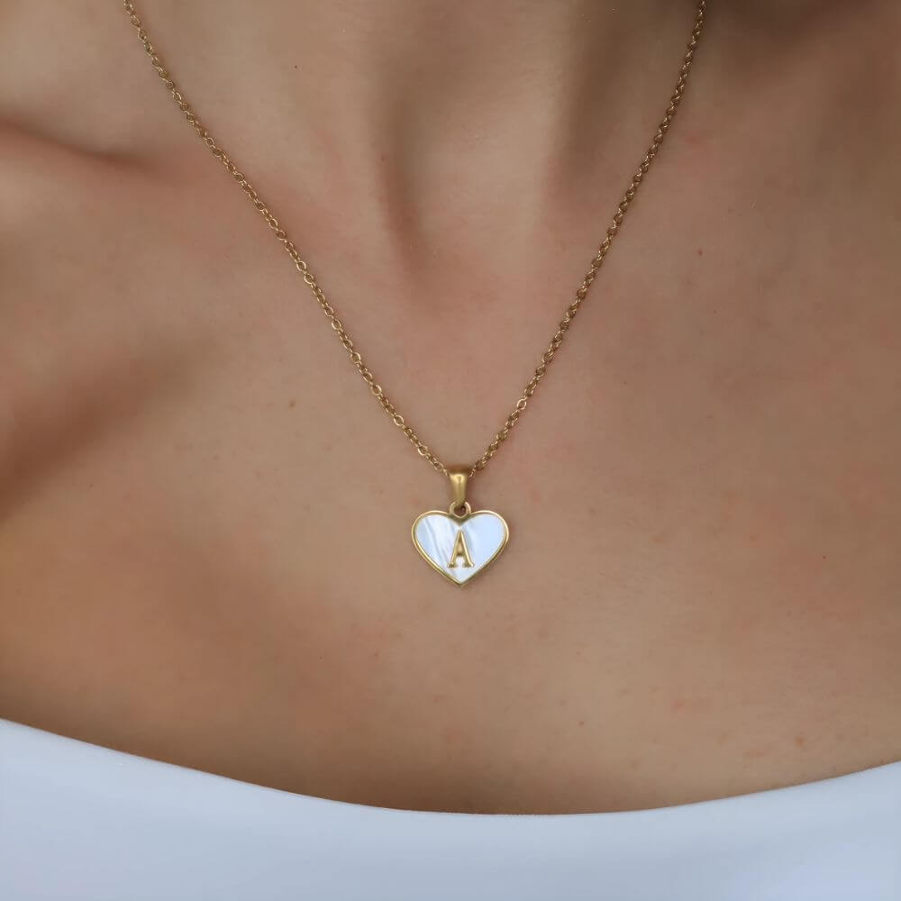 Personalised Heart Shell Initial Necklace Gold Personalised