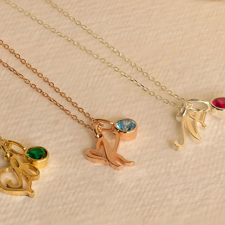 Personalised Eva Birthstone Initial Necklace
