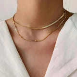 Flat Snake Chain & Beaded Necklace Set