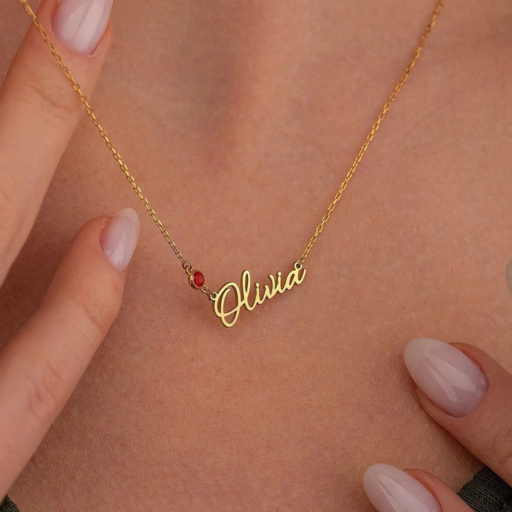 Personalised Olivia Birthstone Name Necklace