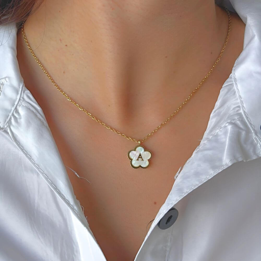 Personalised Five Leaf Clover Initial Necklace