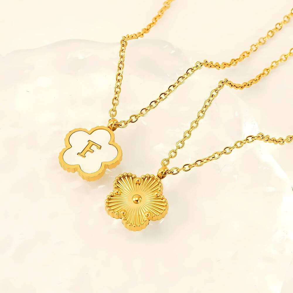 Personalised Five Leaf Clover Initial Necklace