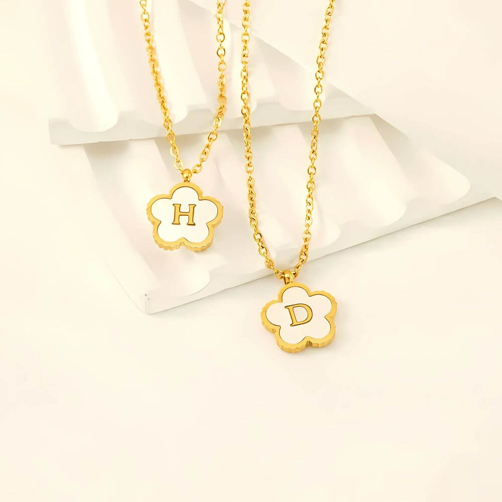 Personalised Five Leaf Clover Initial Necklace