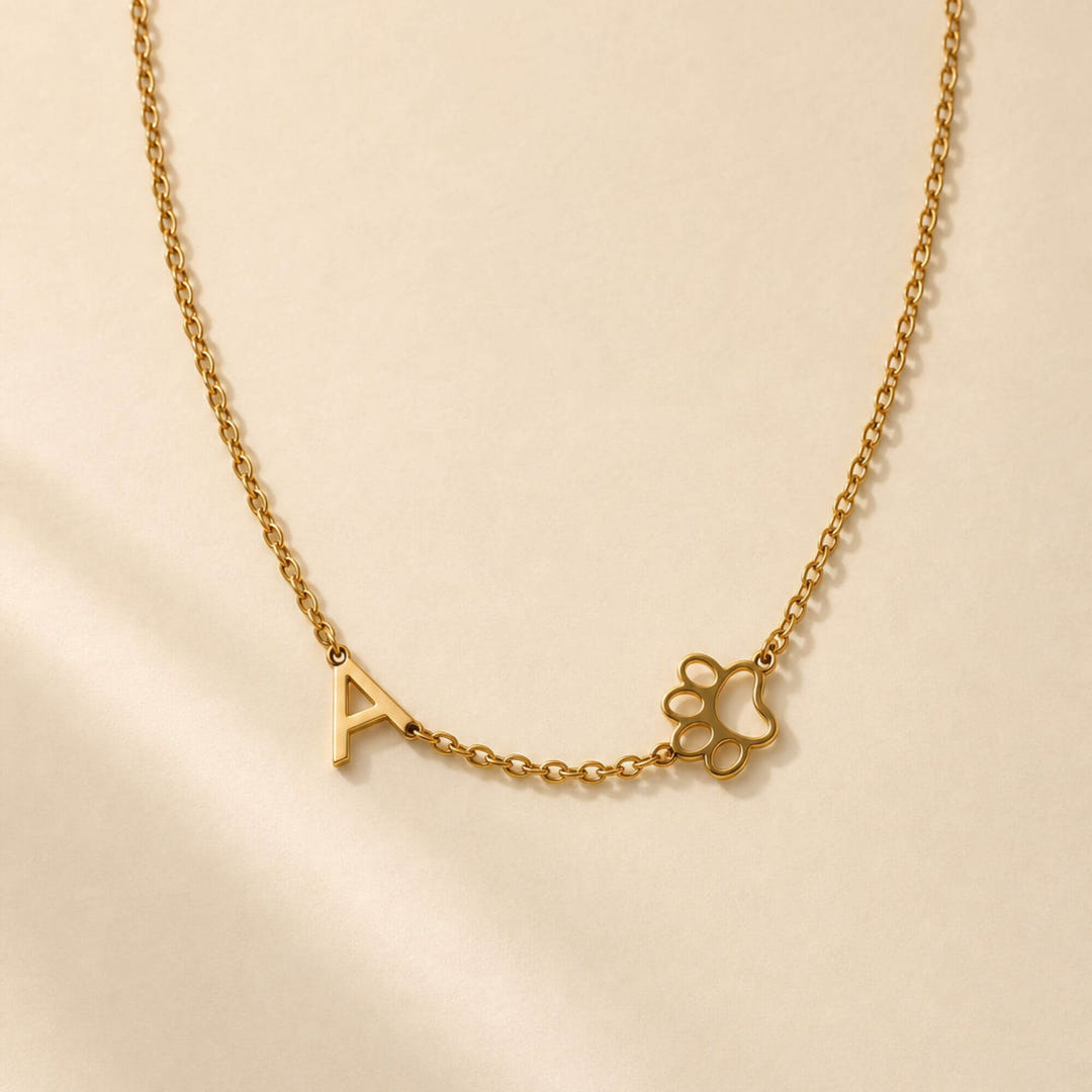 Personalised Pet Paw Initial Necklace