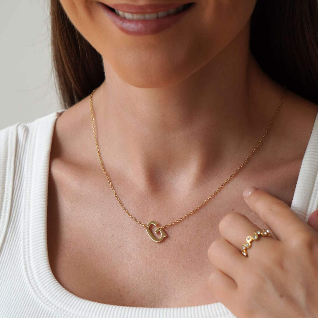 Personalised Side Initial Necklace Gold Silver Personalised