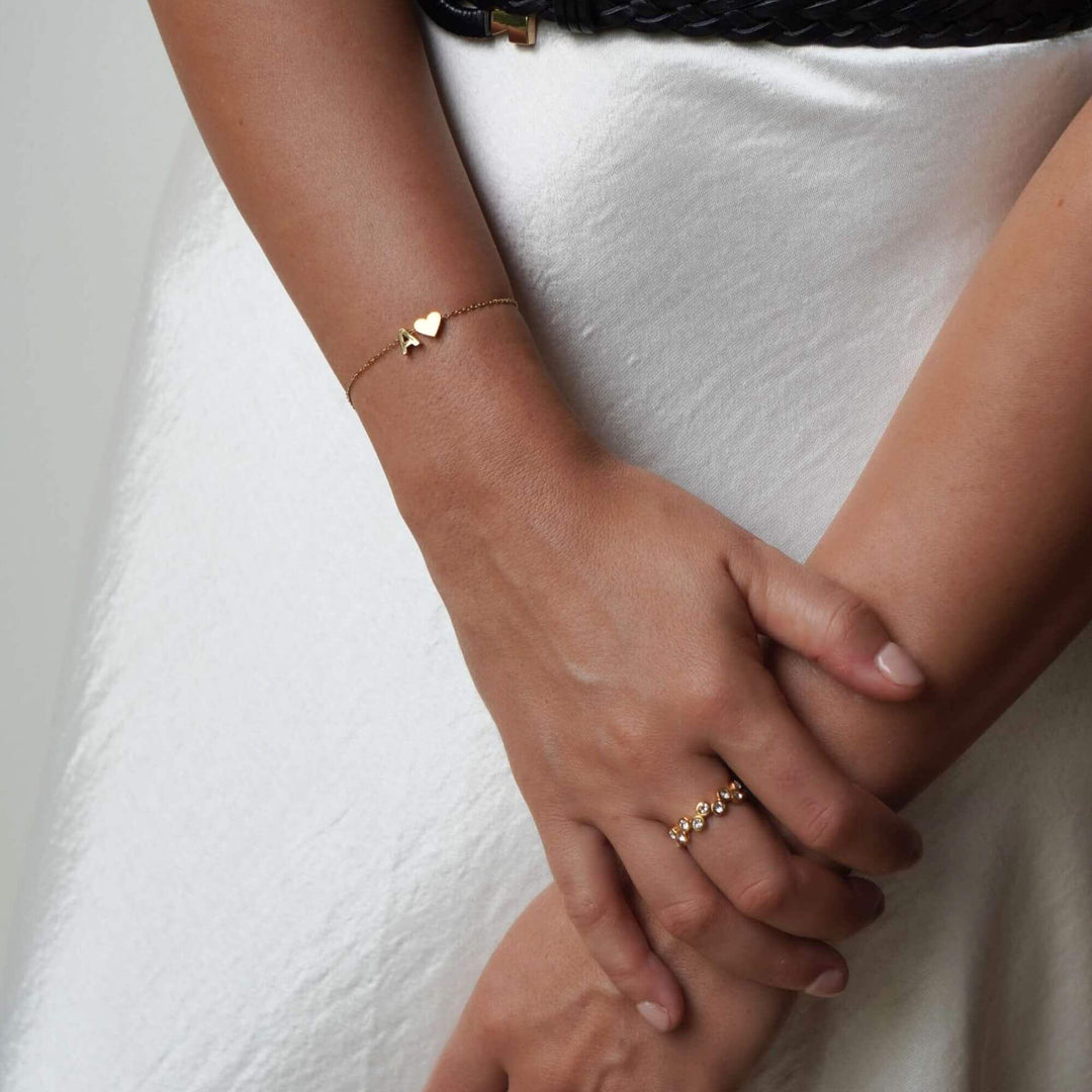 Personalised Heart Initial Bracelet Gold Silver Personalised