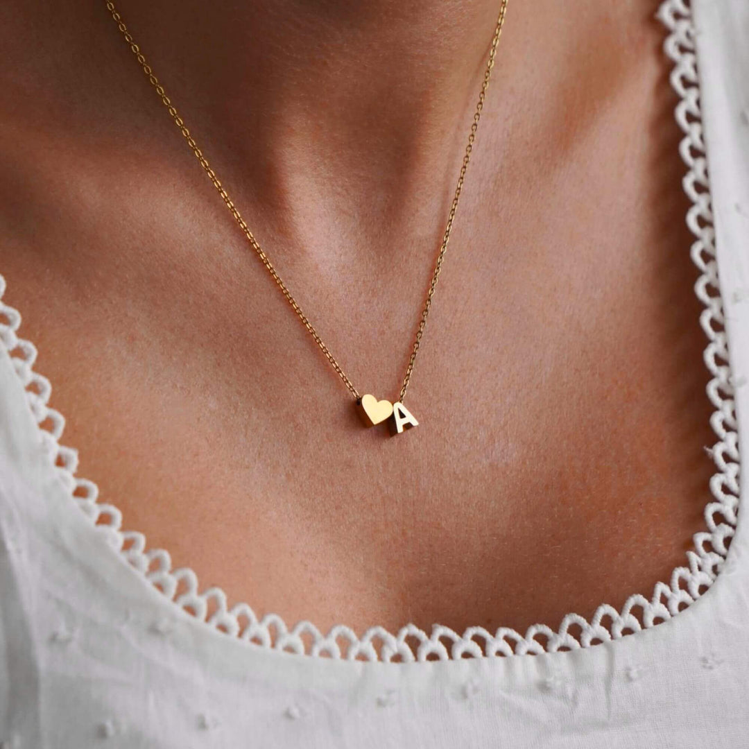 Personalised Heart Initial Necklace Gold Silver Personalised