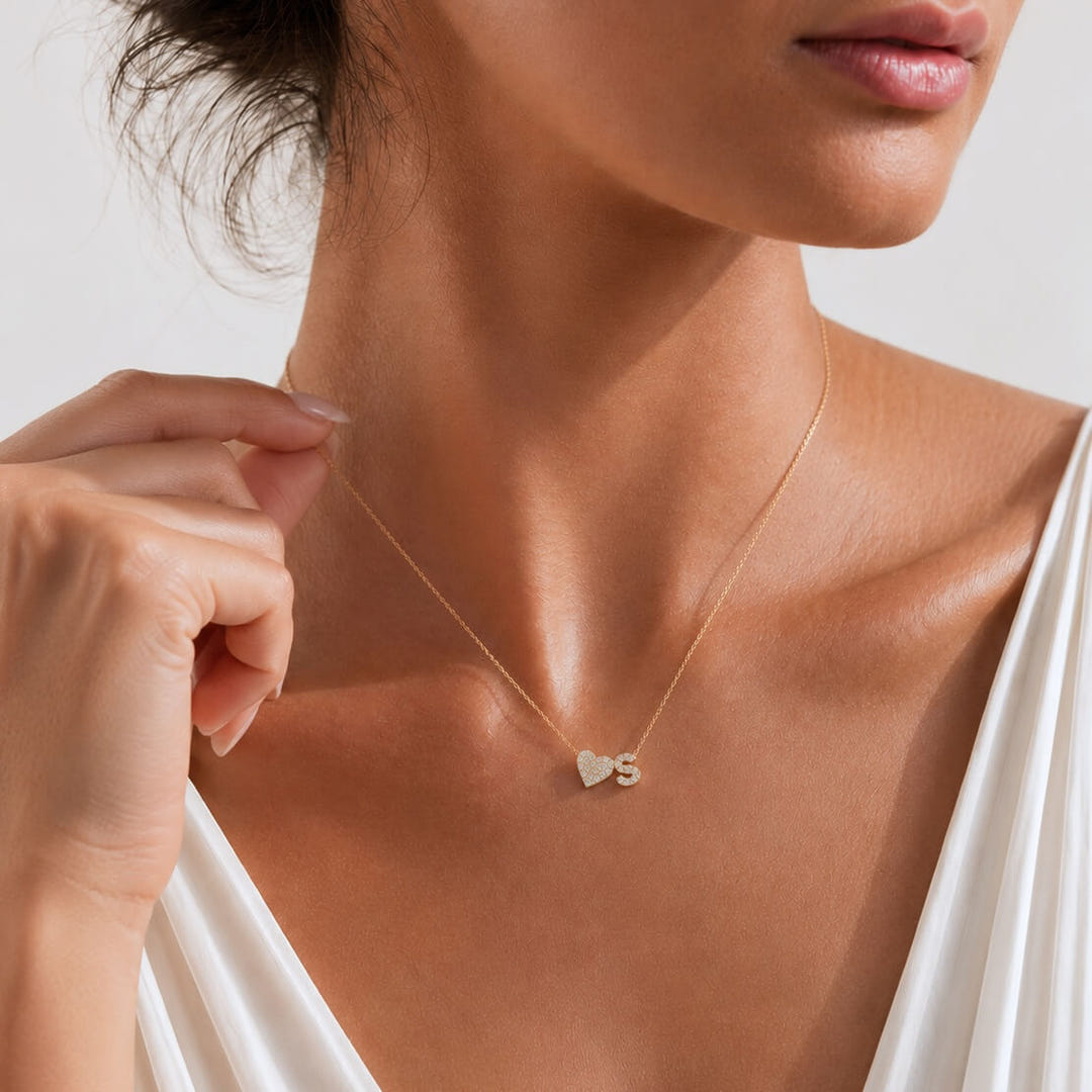 Personalised Sweet Heart Pavé Initial Necklace